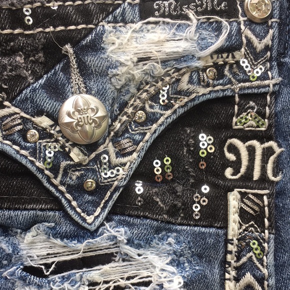 New Miss Me Standard Easy Crop Rhinestone Sequin Embroidered Stretch Jeans W32 - Picture 11 of 14